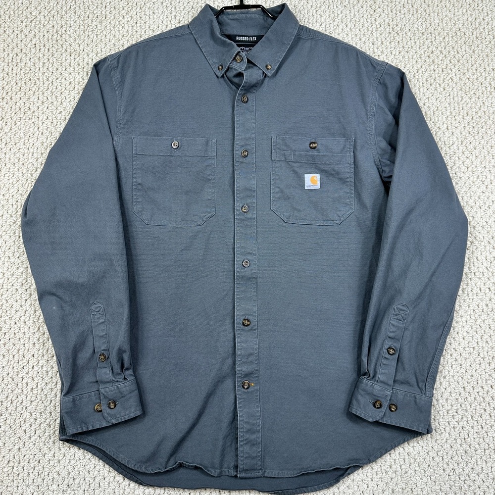 Carhartt Shirt Mens Large Gray Rugged Flex Rigby Windham Relaxed Fit Long Sleeve